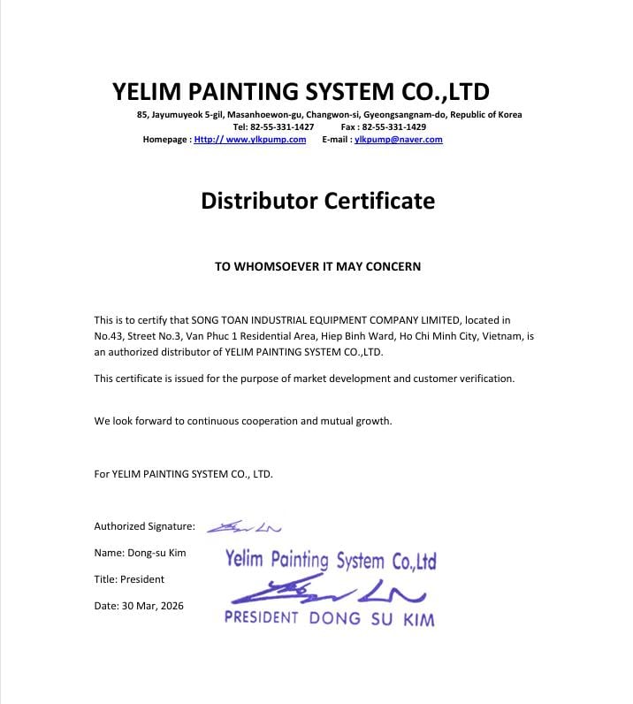 giấy chứng nhận Song Toàn là nhà phân phối chính thức