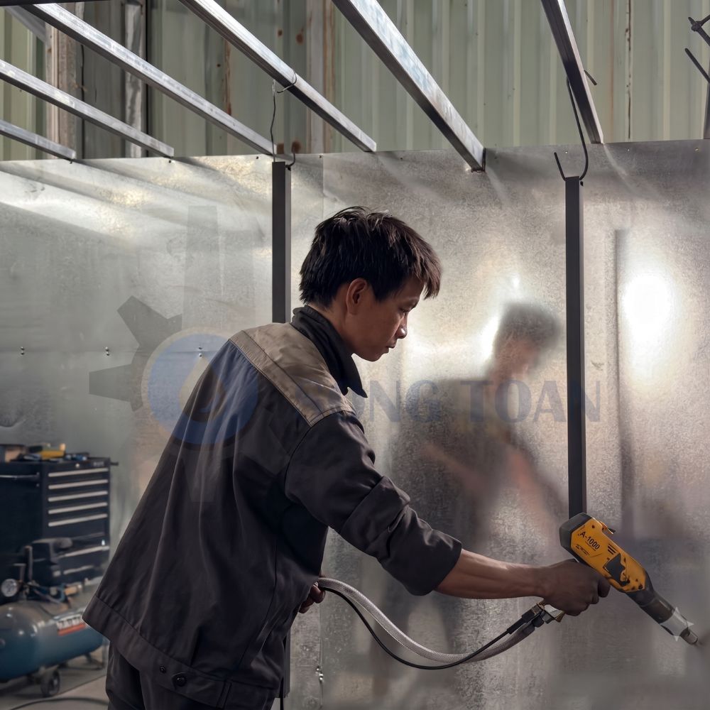 BÀN GIAO TRỌN GÓI LÒ SẤY VÀ MÁY PHUN SƠN TĨNH ĐIỆN BỘT E300