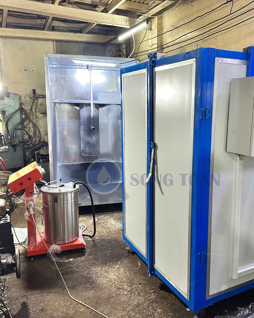 Combo dây chuyền sơn tĩnh điện thủ công mini: Máy phun sơn + Buồng phun sơn 1 filter + Lò sấy sơn tĩnh điện 6 điện trở