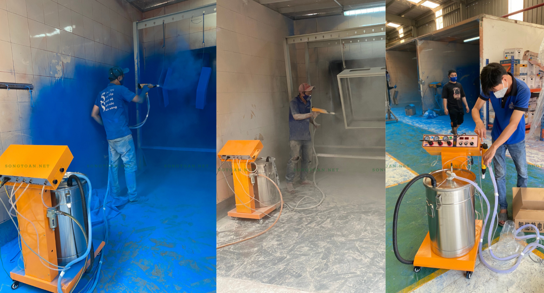 hình ảnh phun thực tế máy phun sơn tĩnh điện bột KST-202