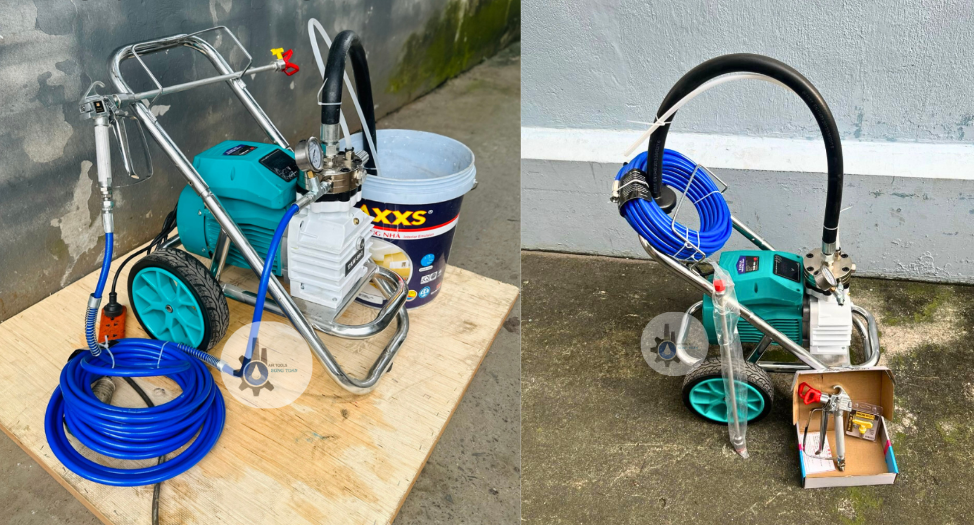 Hình ảnh thực tế máy phun sơn nước - tường nhà đầu INOX TAW-991