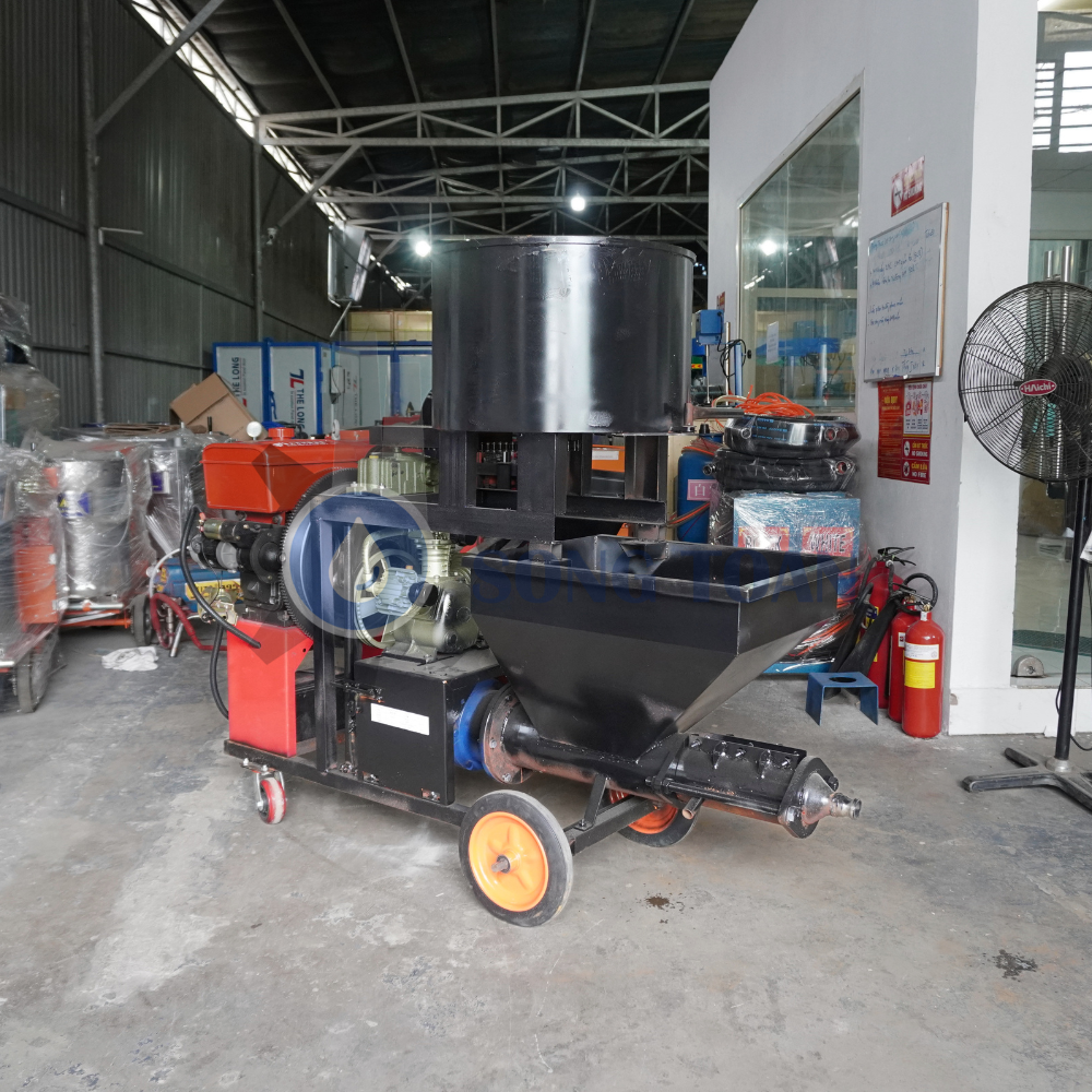 máy phun vữa tích hợp cối trộn
