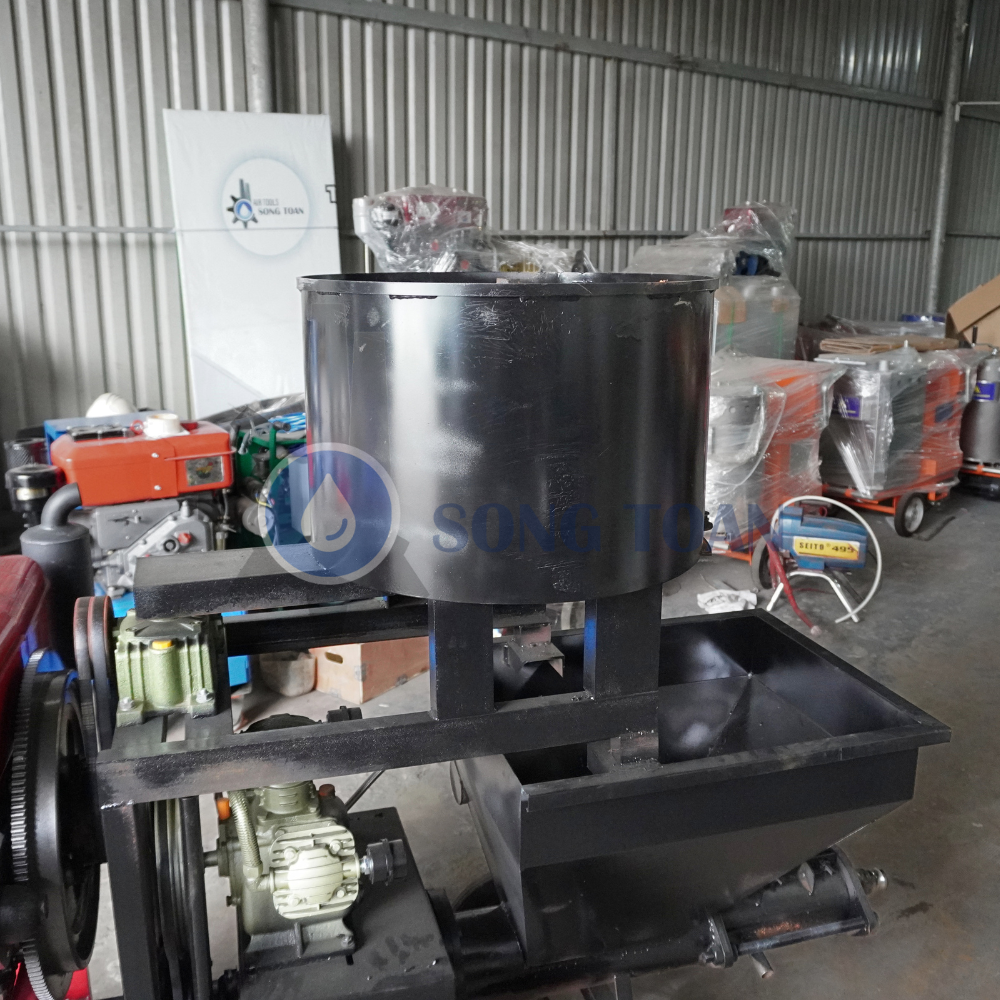máy phun vữa tích hợp cối trộn