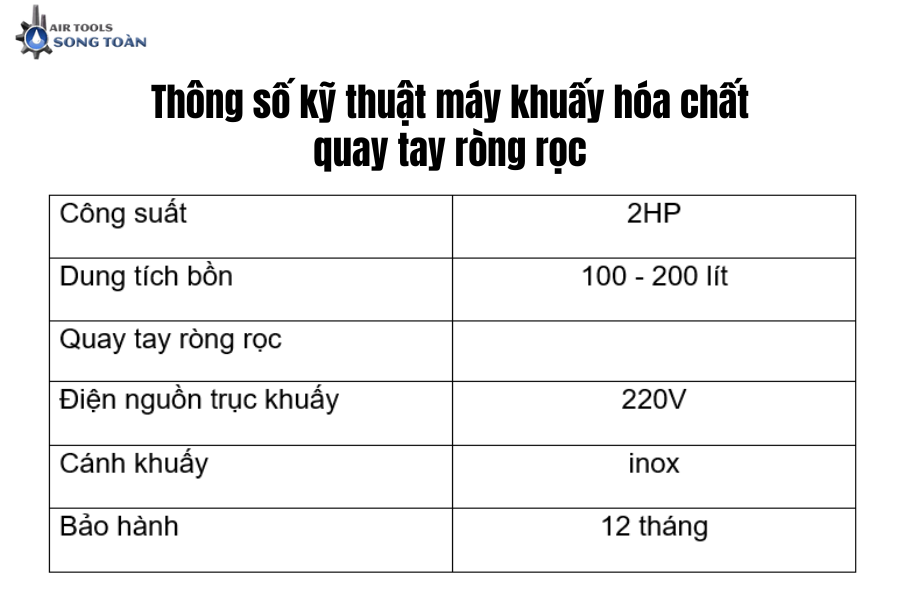 Thông số kỹ thuật máy khuấy hóa chất quay tay ròng rọc