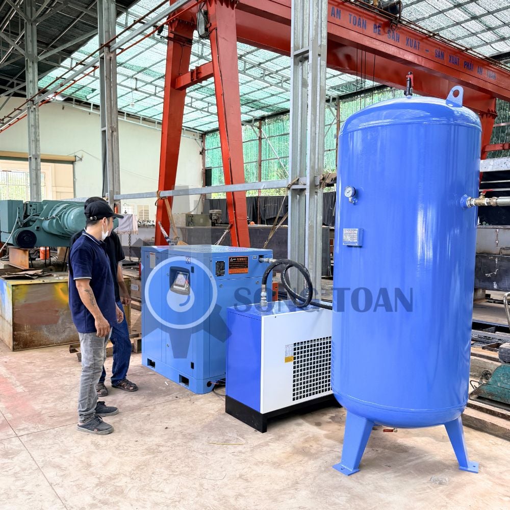 máy nén khí trục vít và máy sấy khí, bình tích khí
