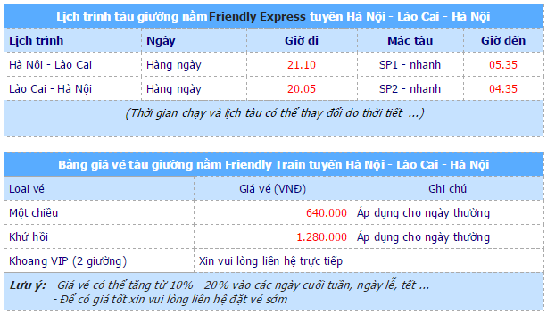 Vé tàu Sapa Friendly Express Vé tàu Sapa Friendly Express