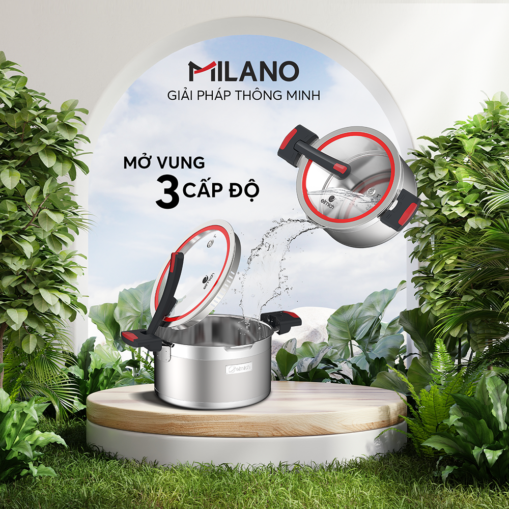 Bộ nồi Inox liền khối Elmich Milano EL-8093 size 16, 18, 22, chảo chống dính vân đá 26cm