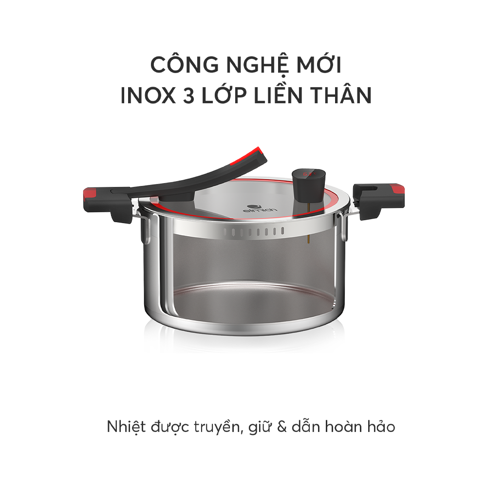 Bộ nồi Inox liền khối Elmich Milano EL-8093 size 16, 18, 22, chảo chống dính vân đá 26cm