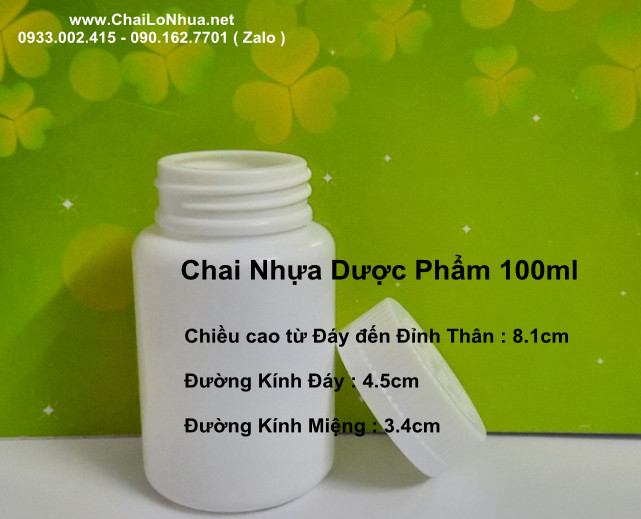 Kích thước của mẫu chai nhựa 100ml HDPE với nắp nhấn như sau