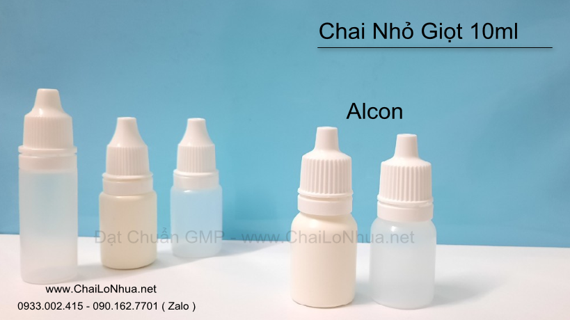 chai nhỏ giọt 10ml Trắng Sữa Mềm, trắng sữa Alcon, Trong Mềm, Trong Alcon và chai nhỏ giọt 10ml Tròn Dài.