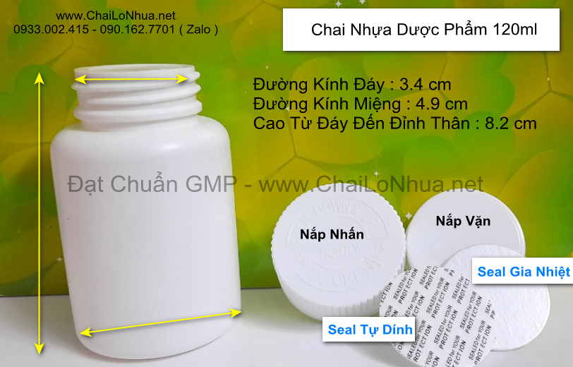 Nắp Đậy Tiện Lợi của Chai nhựa dược phẩm dung tích 120ml màu trắng sữa được thiết kế để mở đóng dễ dàng