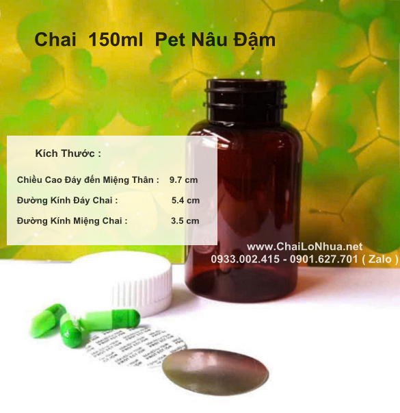 vỏ chai PET 150ml màu nâu đậm
