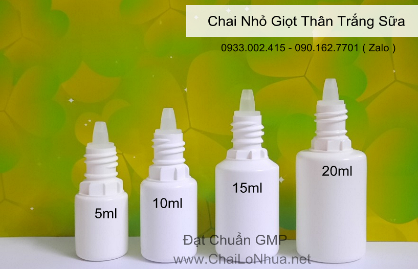 Chai nhỏ giọt có dung tích 20ml thân màu trắng sữa được Kiểm Tra Chất Lượng đạt chuẩn Bộ Y Tế