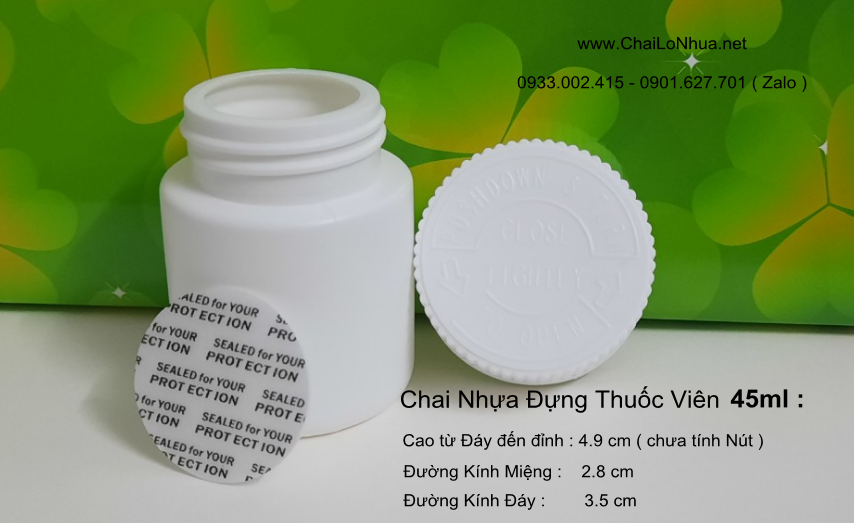 Chai nhựa đựng thuốc viên 45ml nắp nhấn sản xuất tại nhà máy đạt chuẩn GMP hơn 10 năm