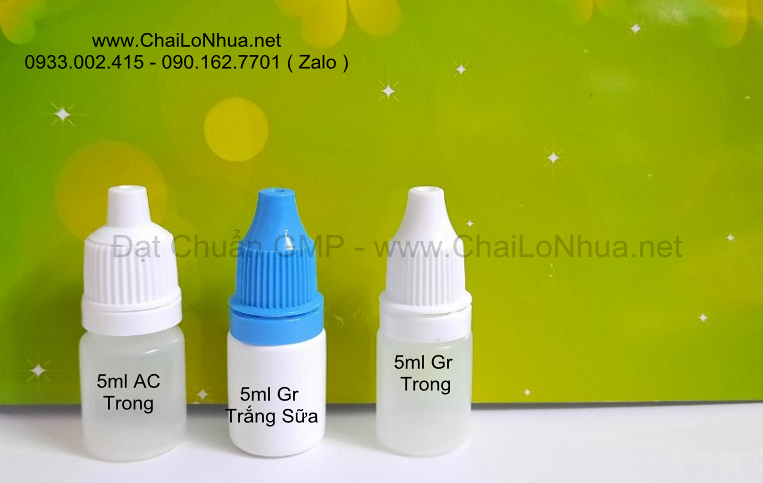 Chai nhỏ giọt 5ml thân trong GR, Chai nhỏ giọt 5ml thân trong Alcon và Chai nhỏ giọt 5ml thân trắng sữa GR, Chai nhỏ giọt 5ml thân trắng sữa Alcon là những sản phẩm độc đáo và chất lượng