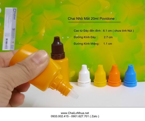 Chai nhựa nhỏ giọt 20ml thân vàng nắp cam hay còn gọi là chai povidone 20ml