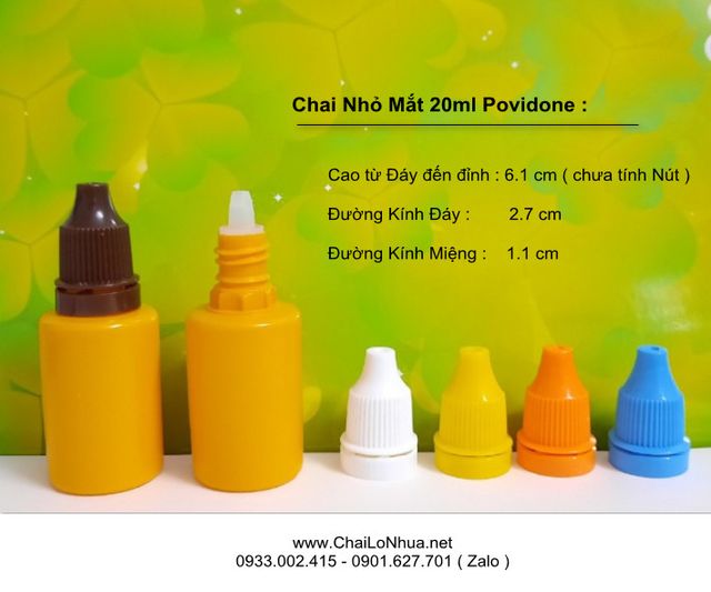 Chai nhựa nhỏ giọt 20ml thân vàng nắp cam hay còn gọi là chai povidone 20ml