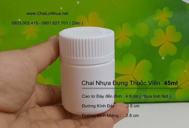 Chai lọ nhựa đựng thuốc 45ml thiết kế dáng chai hiện đại đẹp tinh tế