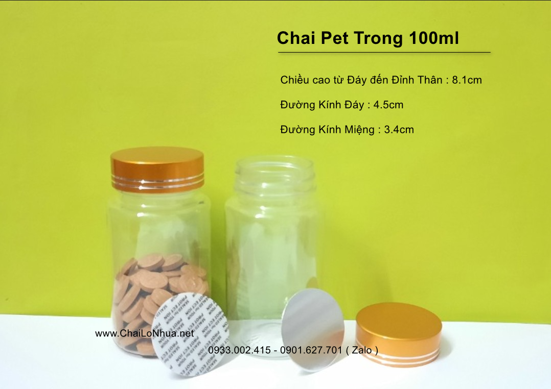 Chai nhựa PET 100ml thân trong suốt