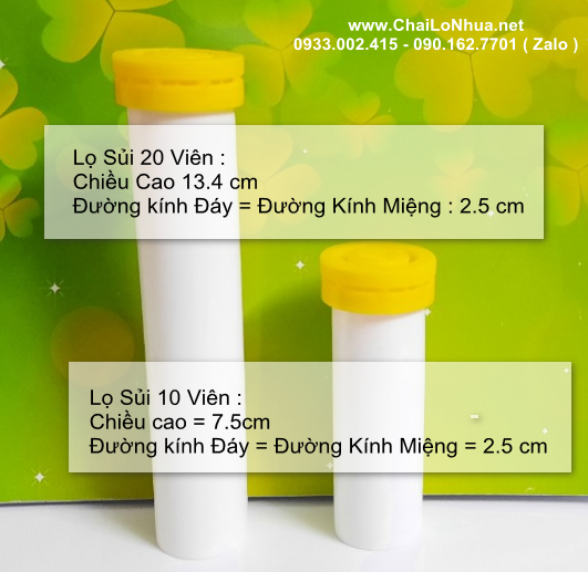 chai nhựa đựng dược phẩm dạng viên sủi loại chứa 20 viên, loại chứa 10