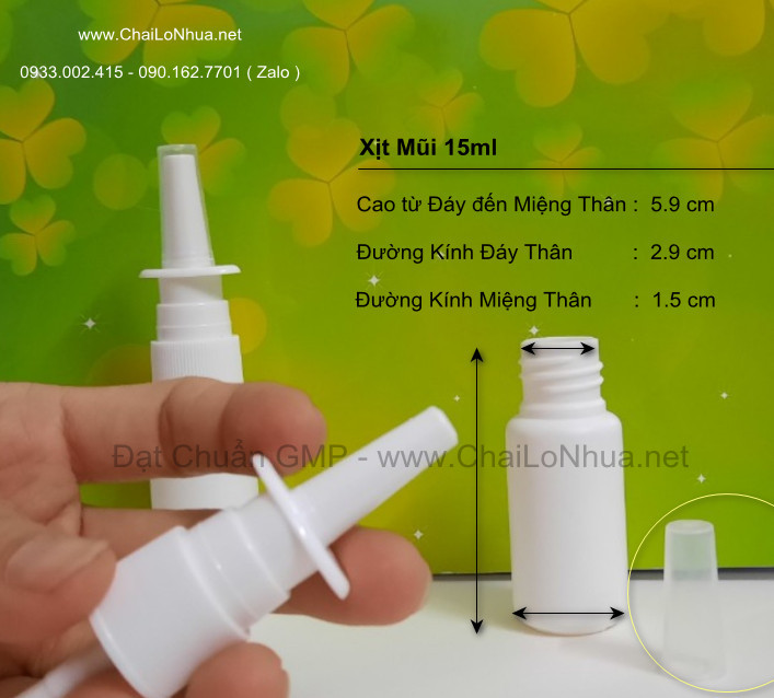 Chai xịt mũi 15ml hiệu quả mà chúng tôi sản xuất được thiết kế với ba bộ phận chính: Thân, Đầu xịt và Nắp