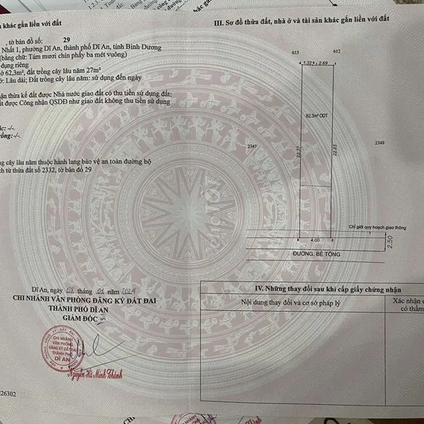 Mua bán đất Dĩ an Bình dương ? Chính chủ đang cần tiền bán gấp 5 lô đất m x 22,5 = 90 m2 , thổ cư 62m tại phường Dĩ An, TP Dĩ An, Bình Dương. 