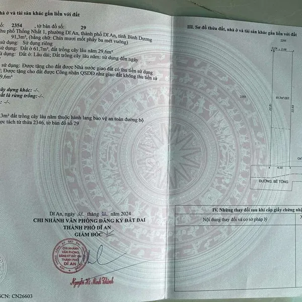 Mua bán đất Dĩ an Bình dương ? Chính chủ đang cần tiền bán gấp 5 lô đất m x 22,5 = 90 m2 , thổ cư 62m tại phường Dĩ An, TP Dĩ An, Bình Dương. 