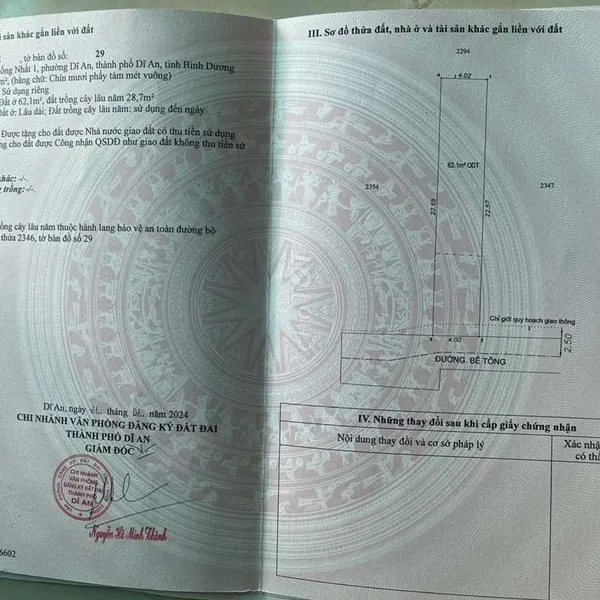 Mua bán đất Dĩ an Bình dương ? Chính chủ đang cần tiền bán gấp 5 lô đất m x 22,5 = 90 m2 , thổ cư 62m tại phường Dĩ An, TP Dĩ An, Bình Dương. 