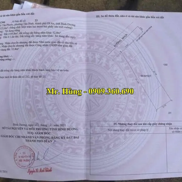 ĐẤT DĨ AN GIÁ RẺ- 122,6m2- Thổ cư  70 m2 -  Lô đất Phường Tân Bình, Thành phố Dĩ an, Bình dương