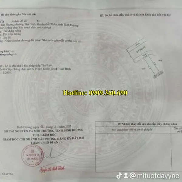 MUA ĐẤT DĨ AN CHÍNH CHỦ? Chính chủ cần bán gấp 2 lô đất - Diện tích : 4x17.3=69 m2 , Thổ cư :  69m2 Khu Lê Phong Tân Bình, Dĩ an.