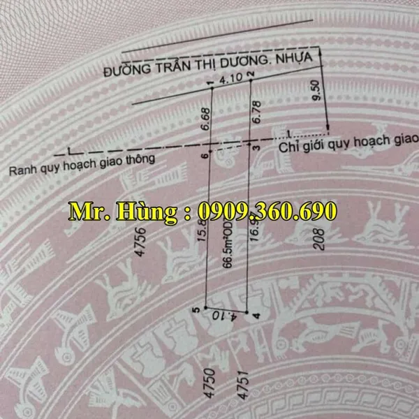 BÁN ĐẤT DĨ AN – Chính chủ cần bán gấp lô đất : 93,5 m2 , Thổ cư :  66,5m2 tại mặt tiền đường Trần Thị Dương, Tân Đông Hiệp Dĩ an Bình Dương