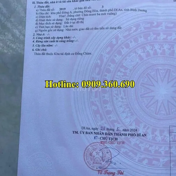 Bạn cần mua đất dĩ an? Chính chủ cần tiền bán 2 lô đất:  93 m2 và 84m2  tại khu tái định cư Đồng Chàm, Đông Hòa, Dĩ An, Bình dương 