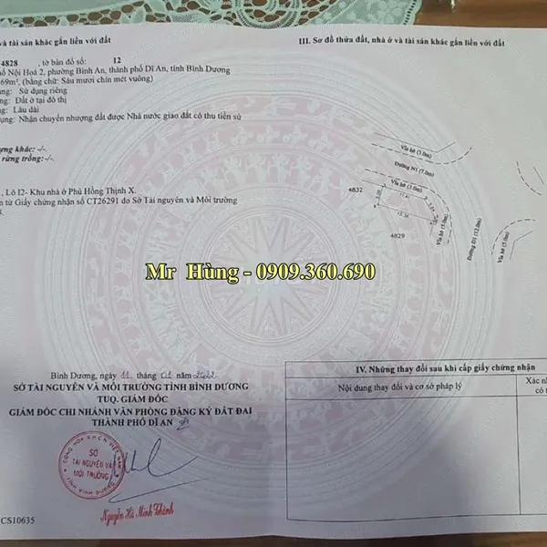 BÁN ĐẤT NỘI HÓA 2 -DĨ AN -BÌNH DƯƠNG, Diện tích: 68,9m2 