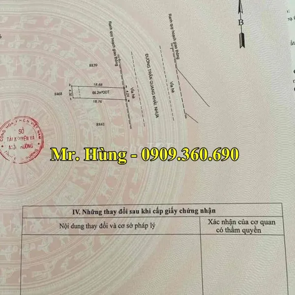 MUA ĐẤT DĨ AN? Chính chủ bán lô đất mặt Tiền đường Trần Quang Khải. Diện tích : 78 m2 , Thổ cư  66 m2- phường Đông Hòa, tp.Dĩ an- Bình dương.