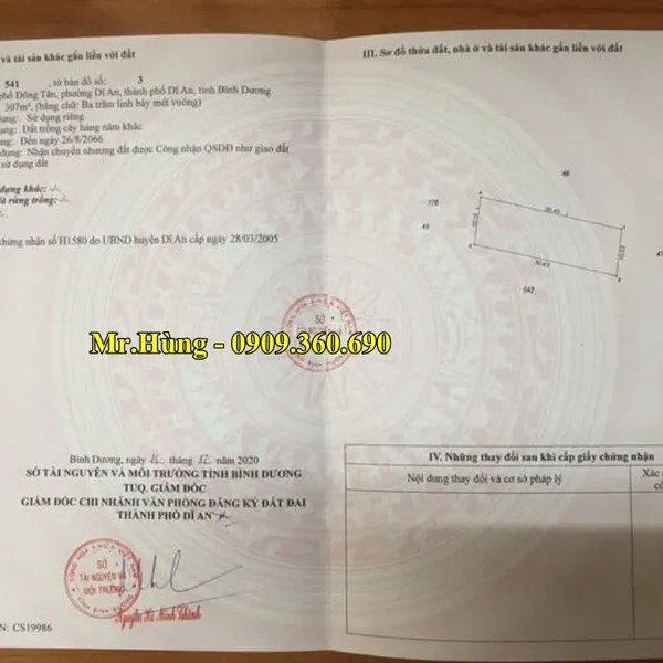 MUA ĐẤT NỀN DĨ AN? Chính chủ cần tiền bán Lô đất tại Phường  Dĩ an -  307m2 , cách đường ĐT 743B 70m