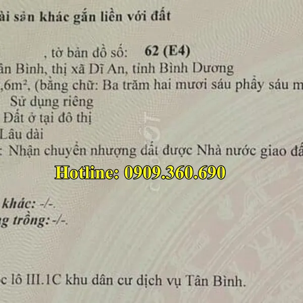 Bán đất Dĩ An Bình Dương-327 m2, Thổ cư 327 m2. Phường Tân Bình, Thành phố Dĩ An, Bình Dương.