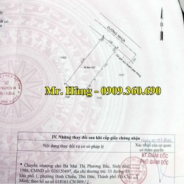  MUA ĐẤT DĨ AN CHÍNH CHỦ - Diện tích : 51m2 , Thổ cư 49 - Khu phố Tân An, phường Tân Đông Hiệp, Thành phố Dĩ An, Bình dương.