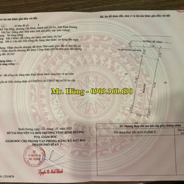 MUA ĐẤT NỀN DĨ AN - Bạn đang có nhu cầu Mua đất Dĩ an? diện tích 106 m2 - Tân Bình - Dĩ an- Bình dương 