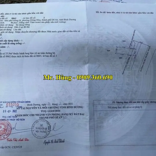 MUA ĐÂT NỀN DĨ AN - Diện tích 86m2, THỔ CƯ FULL - Phường Đông Hòa, Dĩ an, Bình dương 