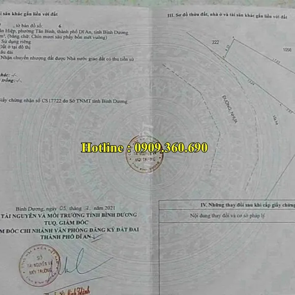 Giá đất dĩ an bình dương? Chính chủ cần bán lô đất  4,3x17=96 m2 , thổ cư 100%:  96m2 -giá 2 tỷ350 triệu, Lô đất TĐC hố lang - Thành phố Dĩ an, Bình Dương.