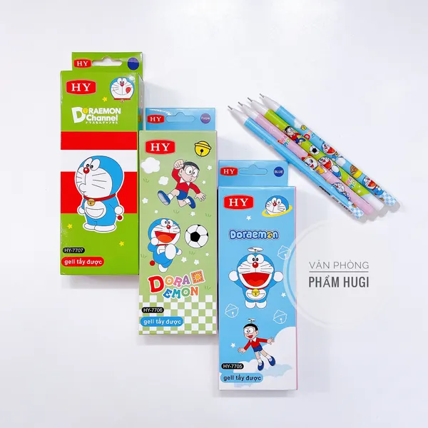 Hộp 12 Cây Bút Gel Tẩy Xóa Được (ngòi 0.38mm) HY Doremon mực đậm và đều