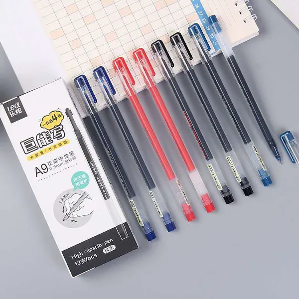 Hộp 12 Cây Bút Gel LEX A9 (ngòi 0.5mm) thân trong suốt nét đẹp mực đậm và đều