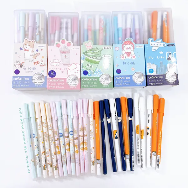 Hộp 12 cây Bút Gel Xóa Được CHOSCH (Đựng trong hộp nhựa cao cấp) mực đậm và đều chuyên dành cho học sinh tiểu học