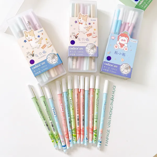 Hộp 12 cây Bút Gel Xóa Được CHOSCH (Đựng trong hộp nhựa cao cấp) mực đậm và đều chuyên dành cho học sinh tiểu học