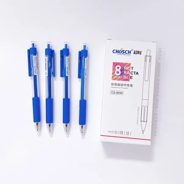 Hộp 12 Cây Bút Gel CHOSCH - 8698 dạng bấm loại tốt (Mực Xanh/tím/đỏ/đen)