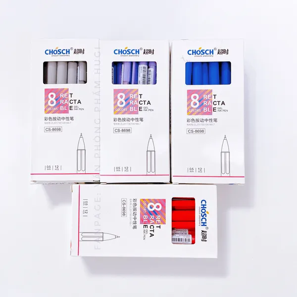Hộp 12 Cây Bút Gel CHOSCH - 8698 dạng bấm loại tốt (Mực Xanh/tím/đỏ/đen)