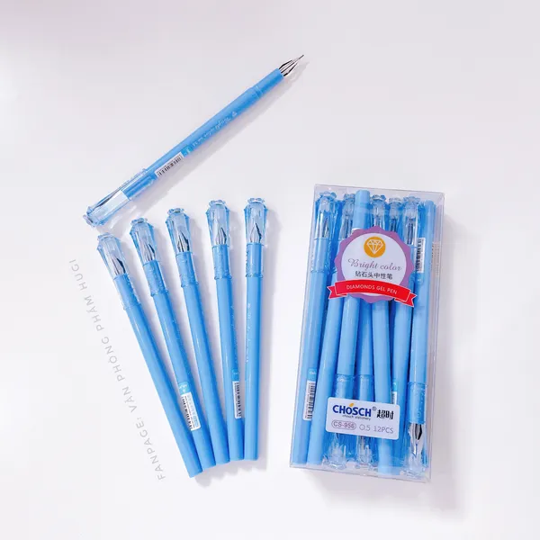 Hộp 12 cây bút gel Kim Cương Chosch CS - 956 loại tốt (mực xanh/tím) viết nét siêu đẹp