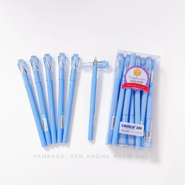 Hộp 12 cây bút gel Kim Cương Chosch CS - 956 loại tốt (mực xanh/tím) viết nét siêu đẹp