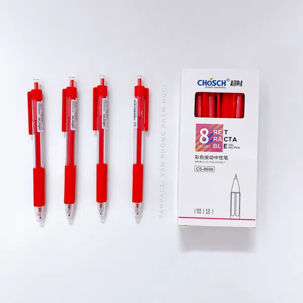 Hộp 12 Cây Bút Gel CHOSCH - 8698 dạng bấm loại tốt (Mực Xanh/tím/đỏ/đen)
