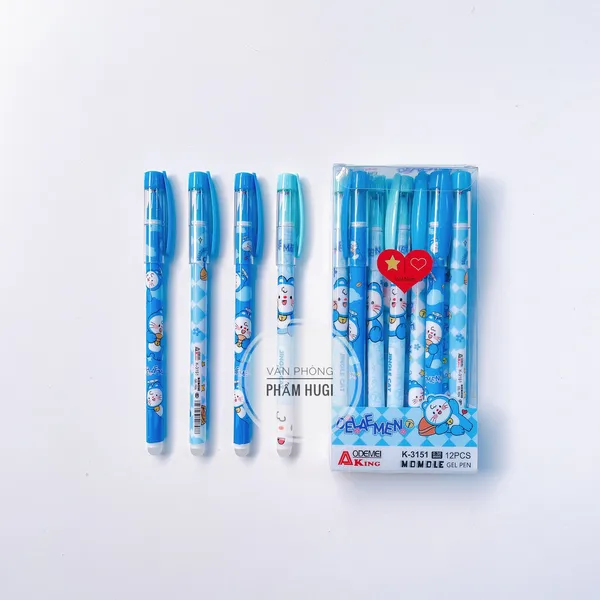 Hộp 12 cây bút Gel Bôi Xóa Được (Ngòi 0.38mm) Aodemei hình Doremon dễ thương